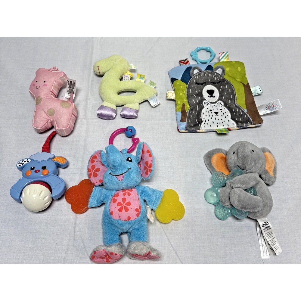 Baby Toy Lot Developmental Teethers Rattles Sensory Baby Bundle Plush lot of 6
